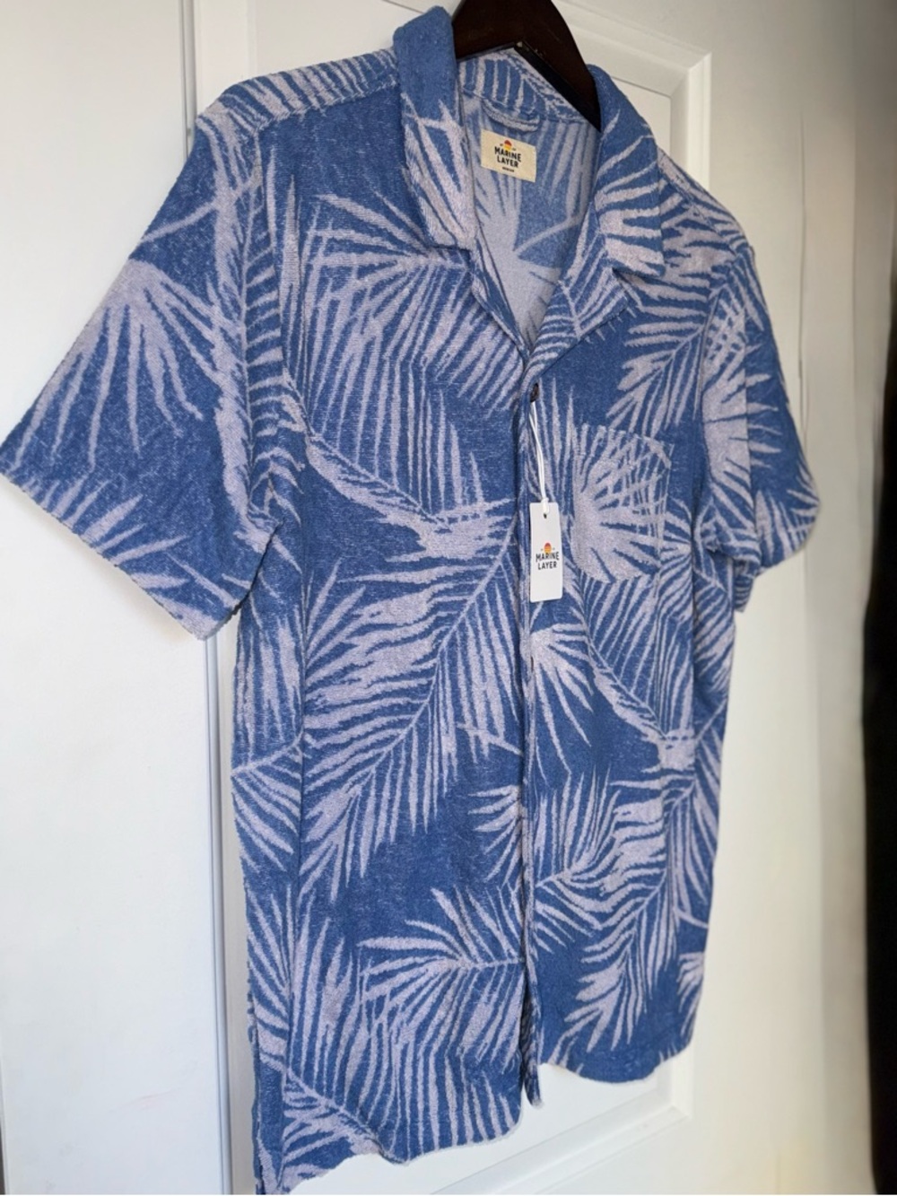 Marine Layer NWT Blue Frond Terry Out Jacquard Resort Shirt - Picture 5 of 8